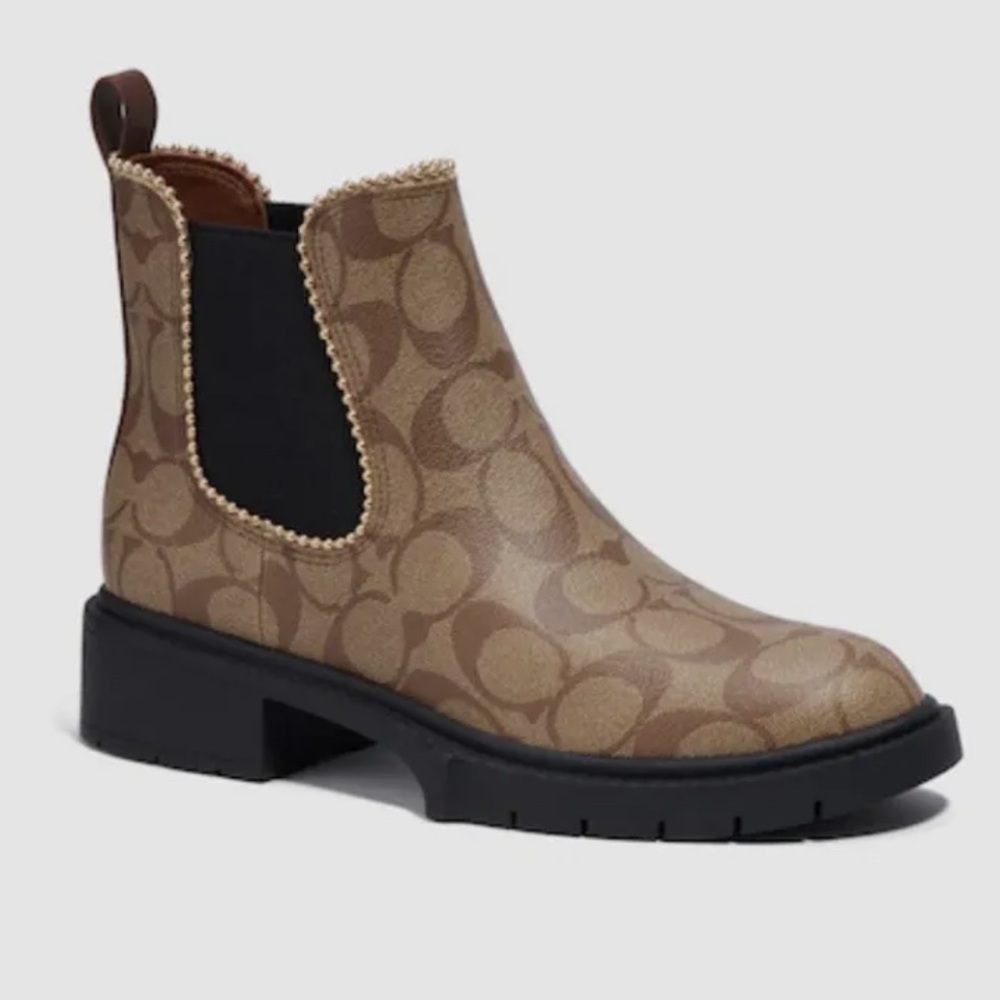 Coach Women Levy Leather and Canvas Signature Bootie